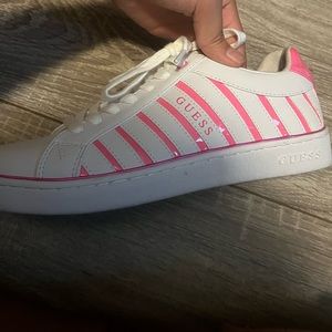 Pink and white striped guess shoes